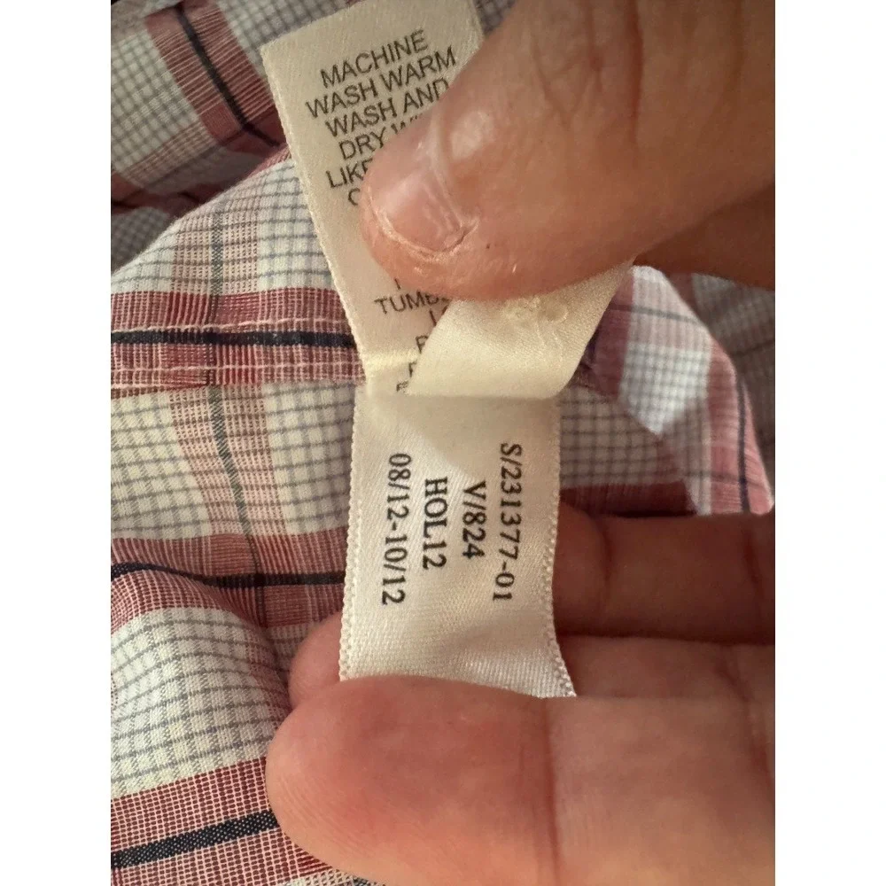 Banana Republic Shirt Mens Medium Red White Blue Plaid Non-Iron Classic Fit Long